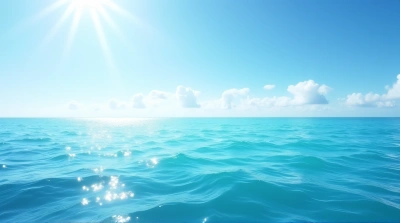 Cerulean Ocean Horizon Under Bright Sky