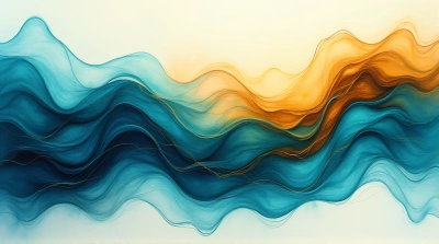 Cerulean Swirls and Golden Hues Composition