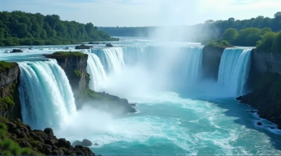Cerulean Waterfalls Over Jagged Stone Ledges