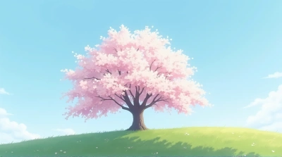 Cherry Blossom Tree In Bloom Under Blue Sky