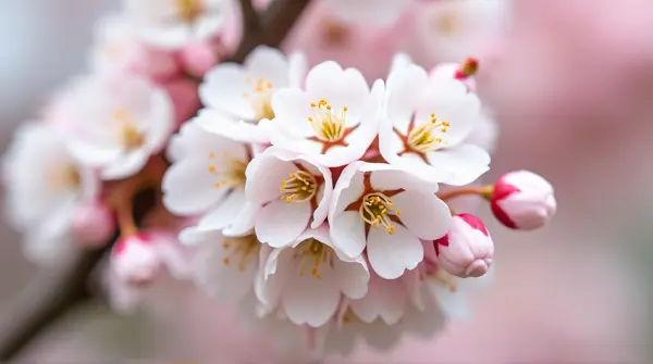 Cherry Tree Blooms Close-Up With Soft Pink Petals