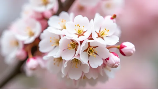 Cherry Tree Blooms Close-Up With Soft Pink Petals