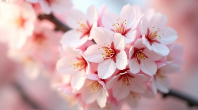 Cherry Tree Blooms Delicate Textures Soft Lighting