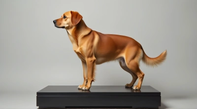 Chestnut Dog On Ebony Platform Showing Alert Posture