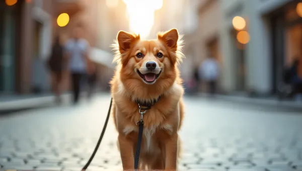 Chestnut Dog On Leash Urban Street View