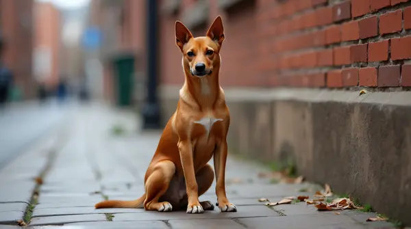Chestnut Dog Sitting Attentively On Urban Sidewalk