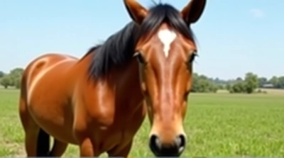 Chestnut Horse With Forehead Mark Standing Calmly
