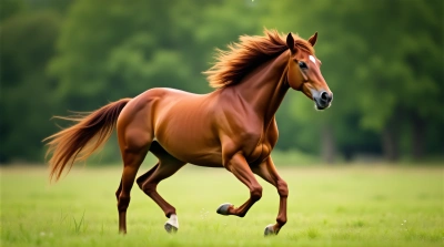 Chestnut Horse Galloping With Flowing Mane