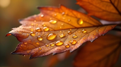 Chestnut Leaf With Water Droplets Close-Up