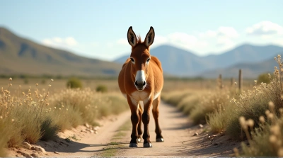 Chestnut Mule On Rustic Dirt Pathway
