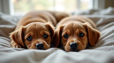 Chestnut Short-Haired Dogs Lying Side By Side