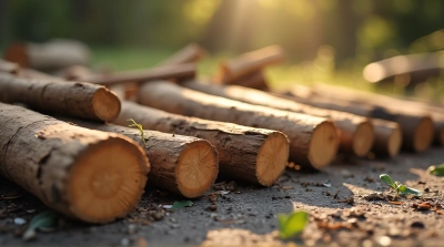 Chopped Timber Piles On Textured Ground