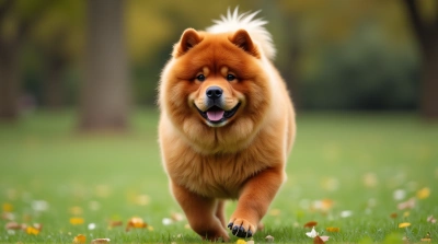 Chow Chow Dog Walking In Park Outdoors
