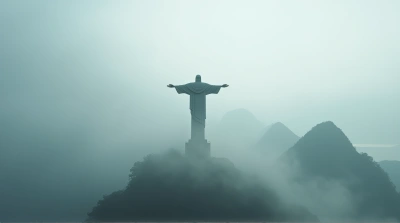 Christ Redeemer Statue Surrounded By Misty Fog