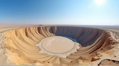 Circular Crater With Sandy Terrain And Clear Sky