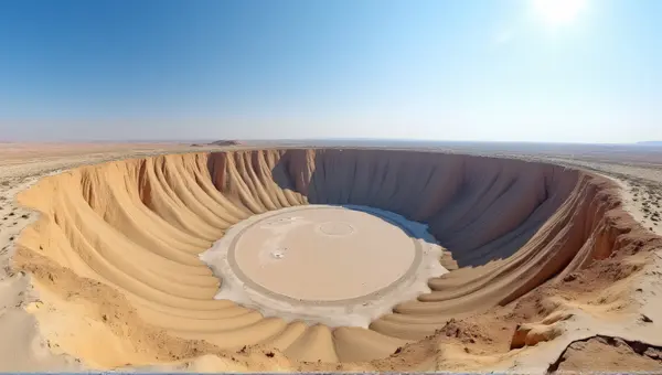 Circular Crater With Sandy Terrain And Clear Sky