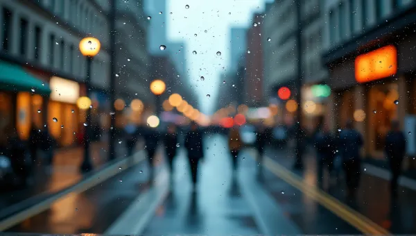 City Avenue With Blurred Lights And Pedestrians