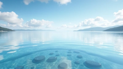 Clear Liquid Surface Reflecting Scattered Clouds