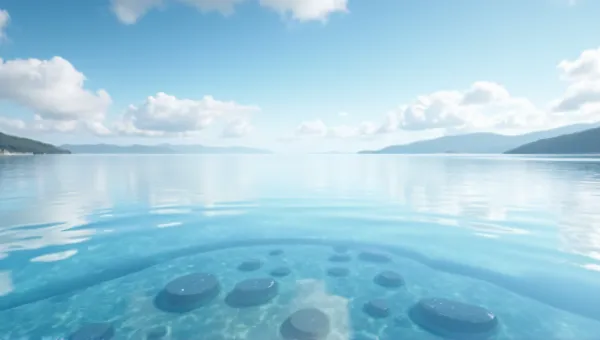 Clear Liquid Surface Reflecting Scattered Clouds