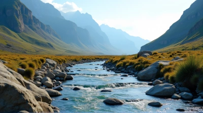 Clear Stream Flowing Through Rocky Terrain