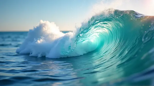Close-Up Curling Liquid Surge Under Sunlight