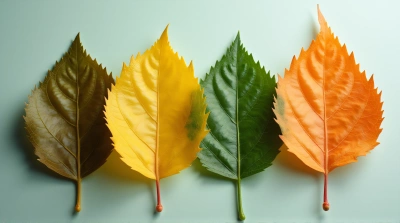 Close-Up Of Four Varied Leaves Showing Vein Details