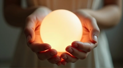 Close-Up Of Hand Cradling Smooth Orb With Light
