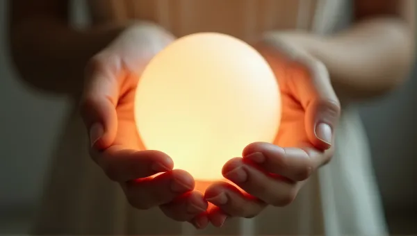 Close-Up Of Hand Cradling Smooth Orb With Light