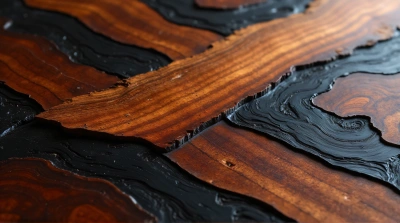 Close-Up Of Intertwined Chestnut And Ebony Wood Grain
