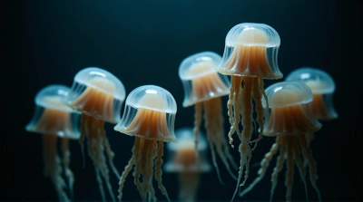 Close-Up Of Jellyfish Group With Tentacles