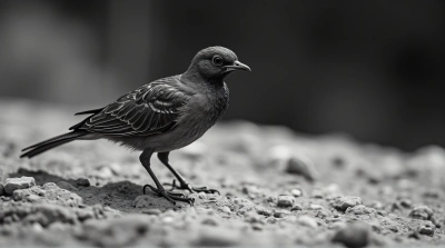 Close-Up Monochrome Feathered Creature On Rock