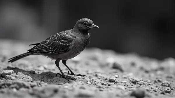 Close-Up Monochrome Feathered Creature On Rock
