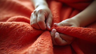 Close-Up Of Person Holding Red Woven Fabric