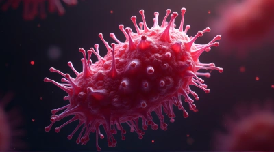 Close-Up Red Purple Microorganism On Dark Background