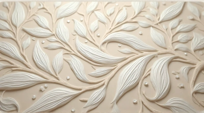 Close-Up Silvery Beige Foliage Fabric Design