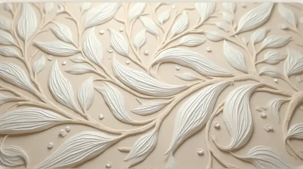 Close-Up Silvery Beige Foliage Fabric Design