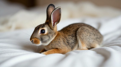 Close-Up Of Small Hare On Fabric Surface