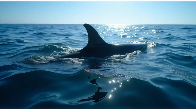 Close-Up Of Triangular Fins In Blue Sea