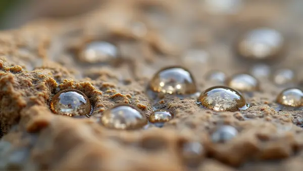 Close-Up Water Droplets On Textured Stone Surface