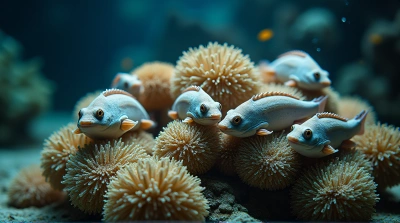 Cluster Of Colorful Aquatic Animals On Coral