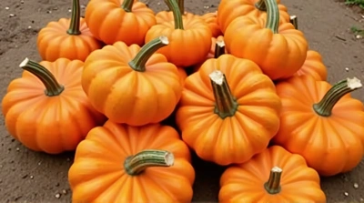 Cluster Of Round Orange Gourds On Earth