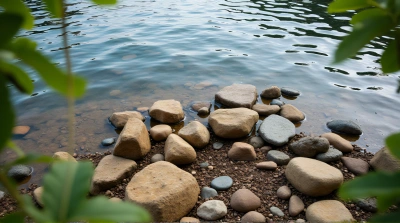 Cluster Of Stones By Lake Shoreline
