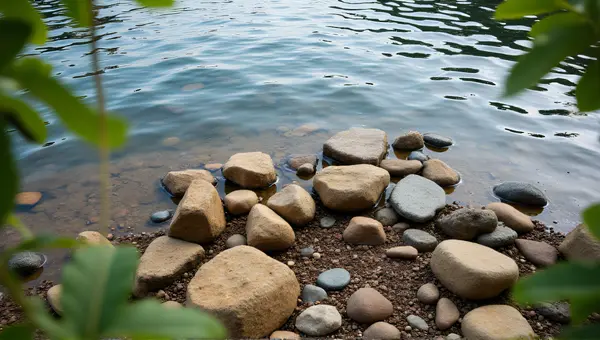 Cluster Of Stones By Lake Shoreline