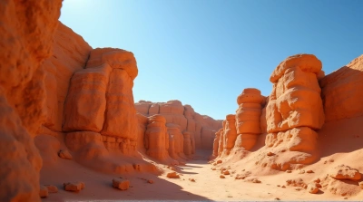 Clustered Ochre Stone Structures Under Sunlight