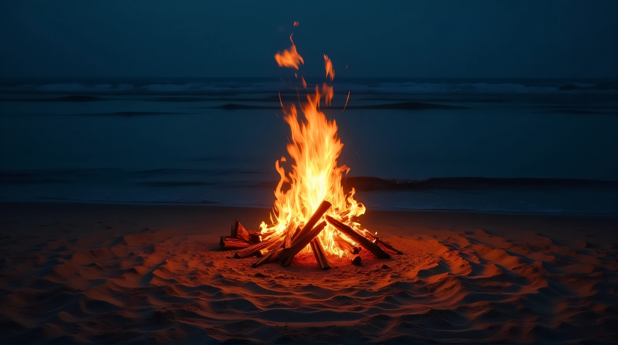 Coastal Campfire Glow By Calm Seaside