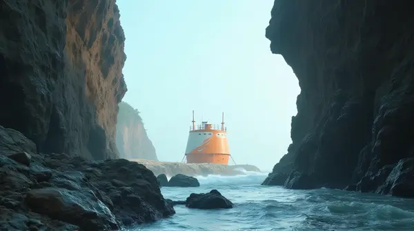 Coastal Lighthouse Near Rocky Cliffs Under Blue Sky