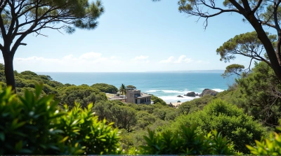 Coastal Retreat Surrounded by Lush Foliage and Clear Sky