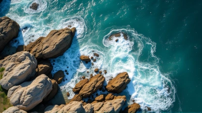 Coastal Rocks And Foam Patterns From Above