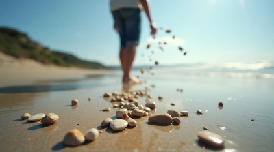 Coastal Shell Tossing Activity On Textured Shore