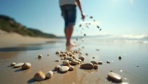Coastal Shell Tossing Activity On Textured Shore